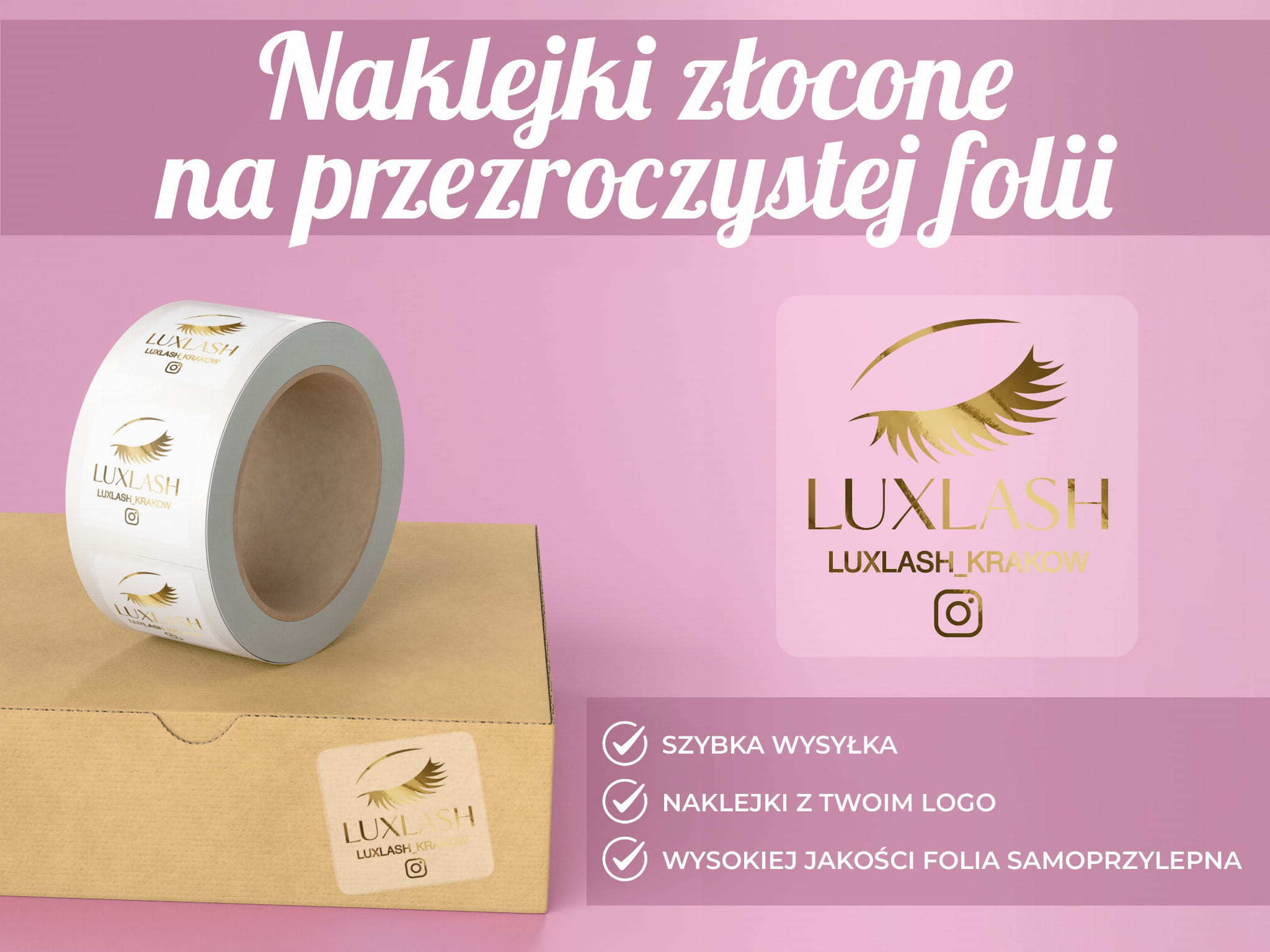 Złocone Naklejki z Twoim logo, kwadratowe