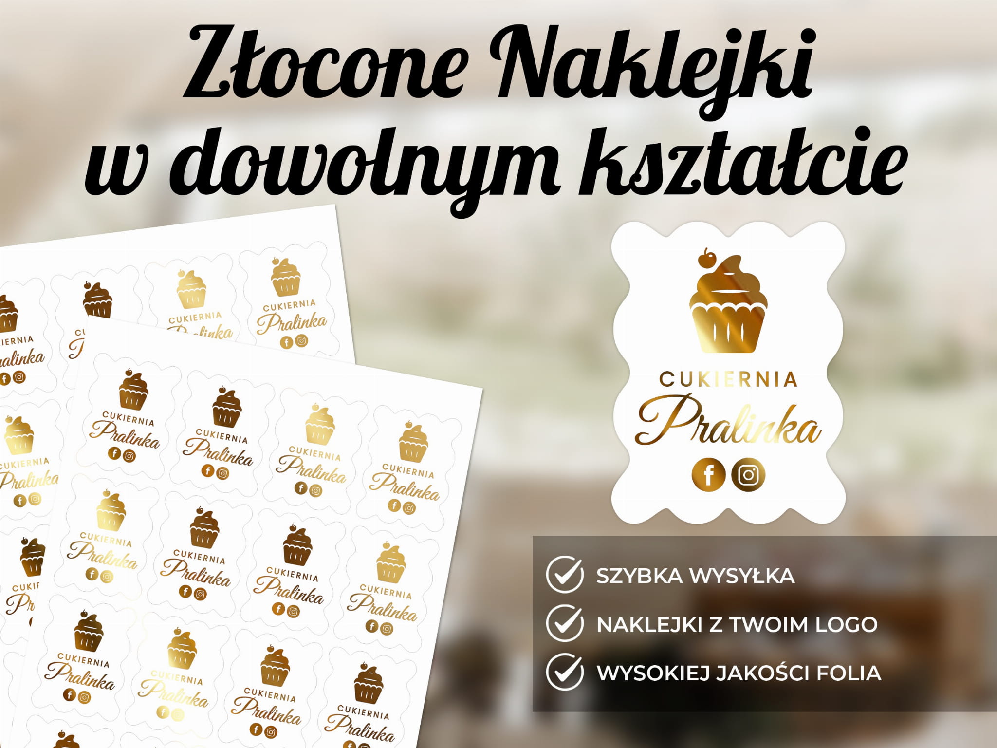 Złocone Naklejki z Logo w Dowolnym Kształcie, Złocone Naklejki z Tekstem lub Grafiką